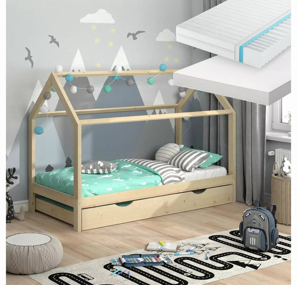 VitaliSpa® Kinderbett Hausbett Gästebett 90x200cm WIKI Natur Schublade 2 Ma günstig online kaufen
