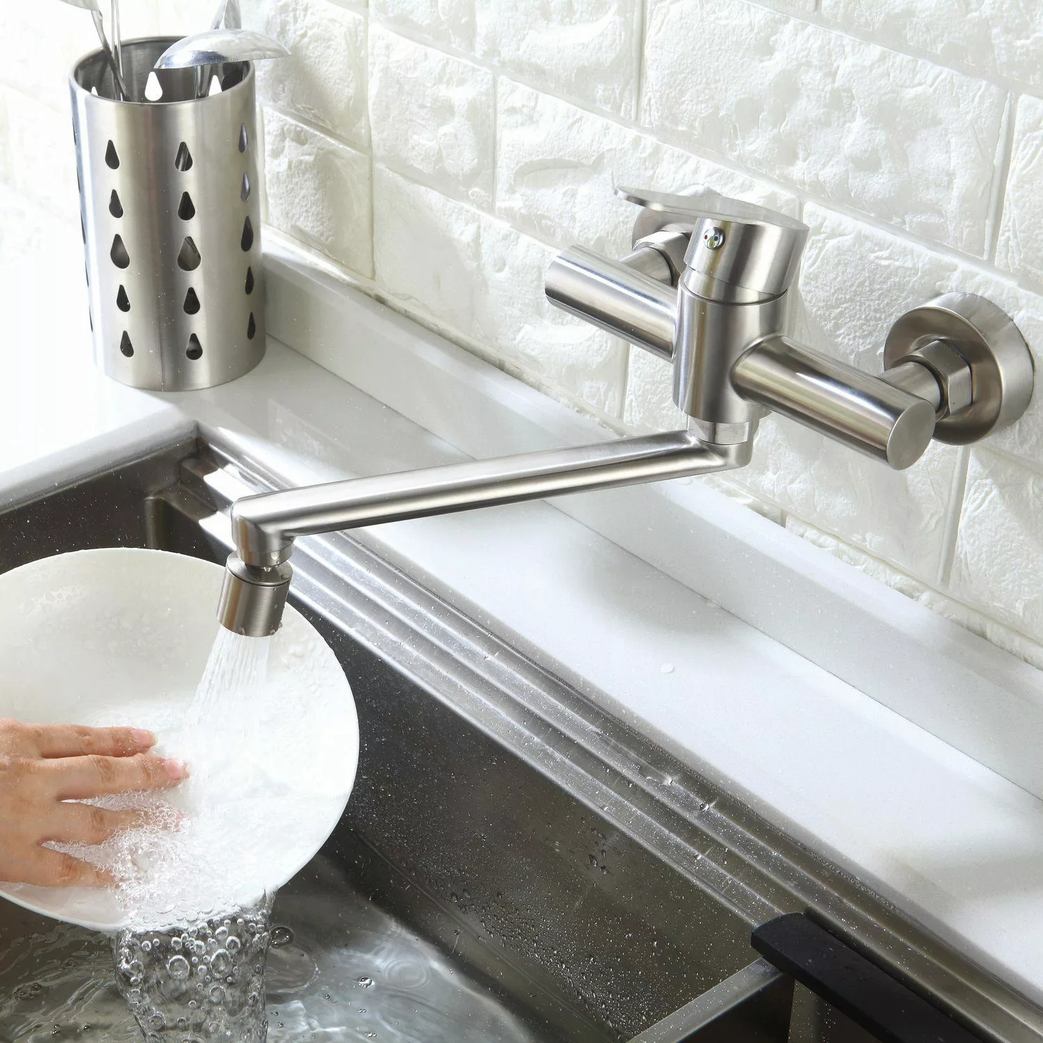 HOMELODY Spültischarmatur Wandmontage Wasserhahn Küche 360° günstig online kaufen