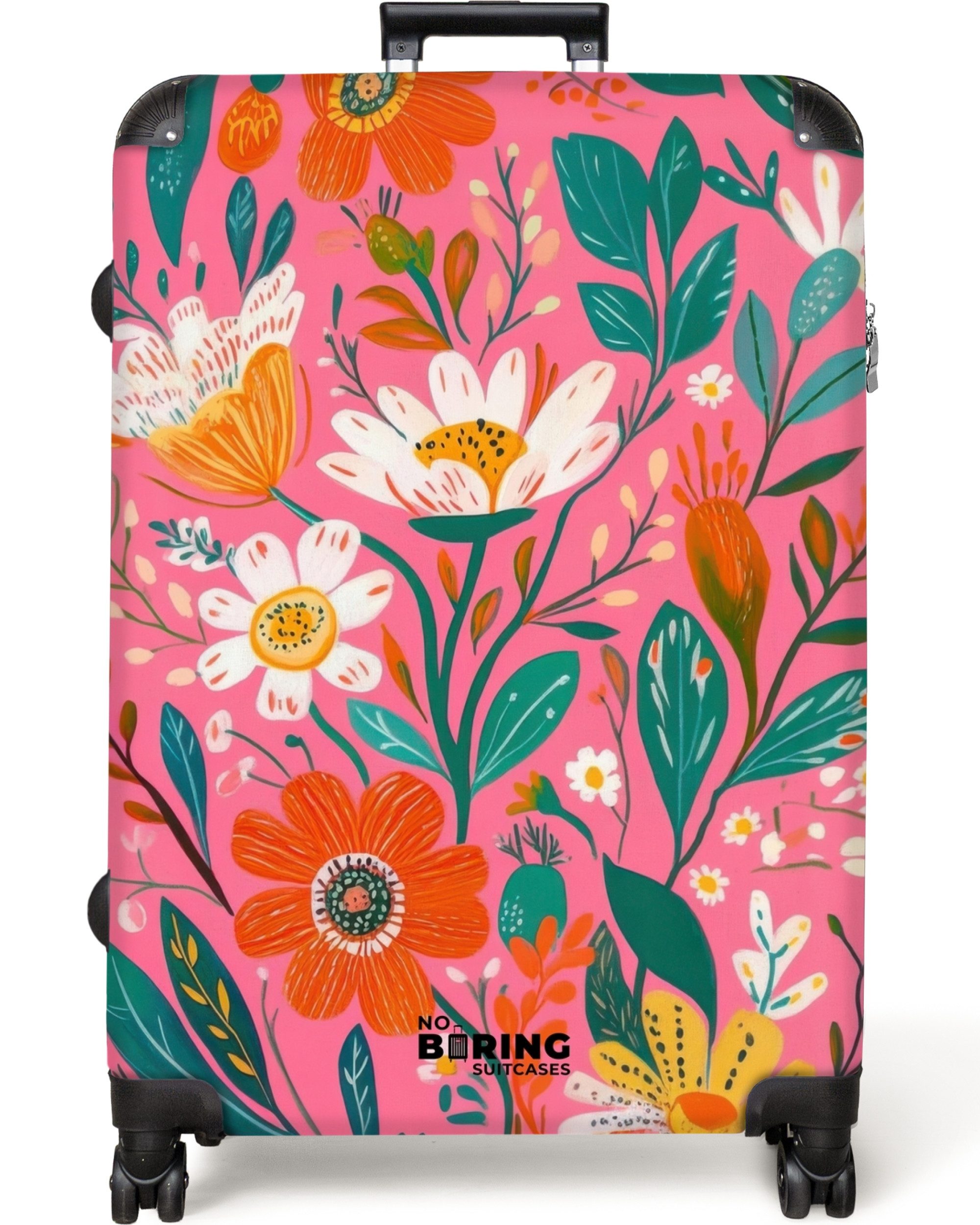 NoBoringSuitcases.com© Hartschalen-Trolley Feldblumen mit rosa Hintergrund günstig online kaufen