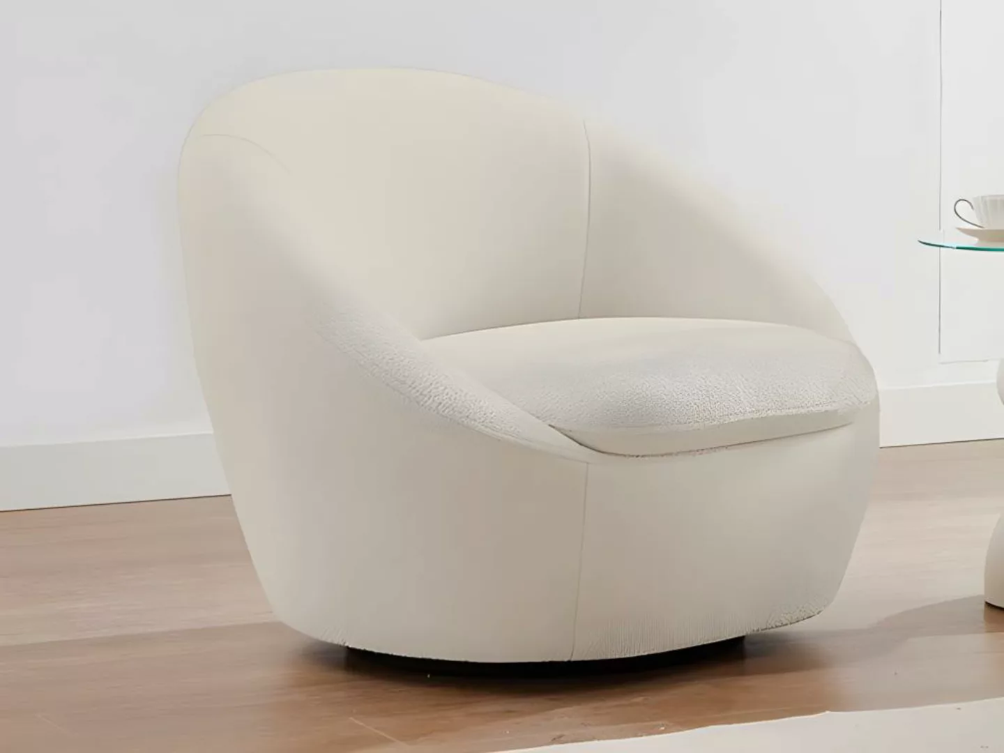 Drehsessel rund - Bouclé-Stoff - Weiß - LACARA günstig online kaufen