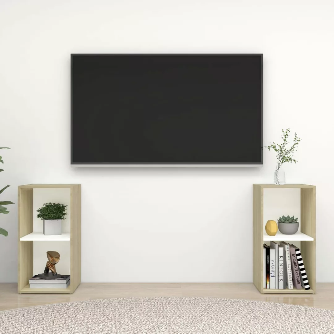 vidaXL TV-Schrank TV-Schränke 2 Stk Weiß Sonoma-Eiche 72x35x36,5 cm Spanpla günstig online kaufen