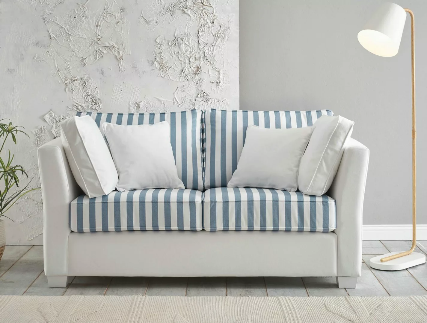 Empinio24 Sofa Wales, 2-Sitzer, mit Federkern, weiss blau gestreift günstig online kaufen