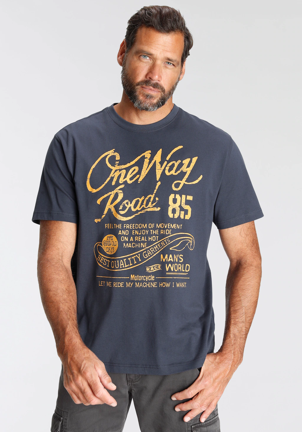 Mans World T-Shirt, Kurzarm, Regular Fit, mit Print, Rundhals, im Used-Look günstig online kaufen