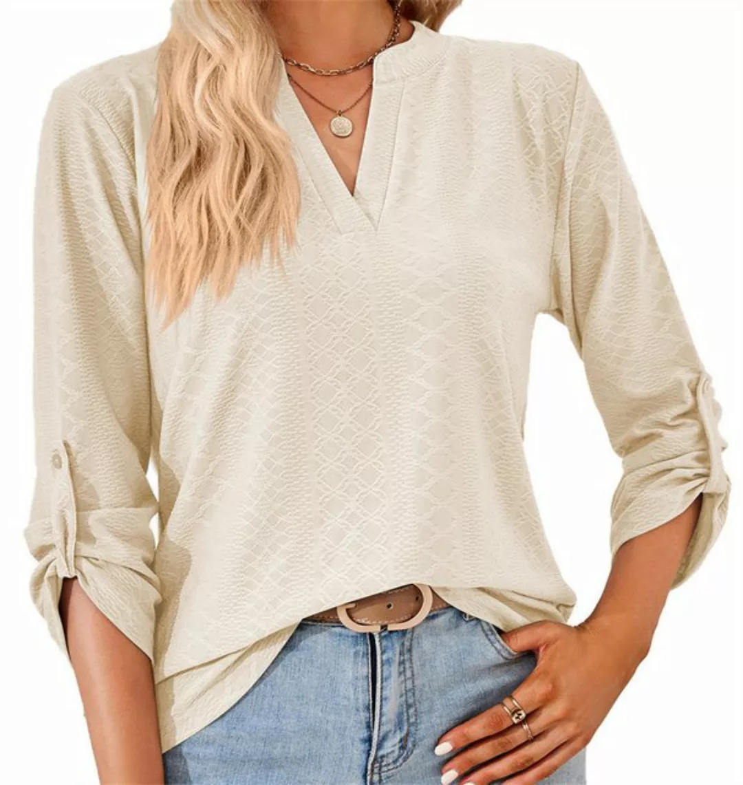 ZWY Sweatshirt Damen-T-Shirt-Oberteil mit V-Ausschnitt und 3/4-Ärmeln, lock günstig online kaufen