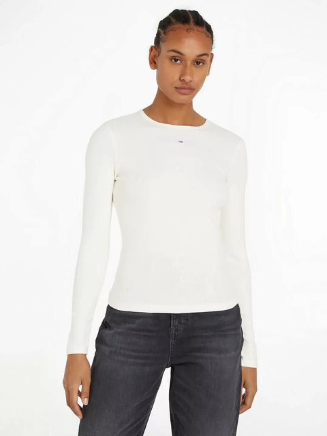 Tommy Jeans Langarmshirt Slim Essential Rib Longsleeve Rippshirt in Rippopt günstig online kaufen