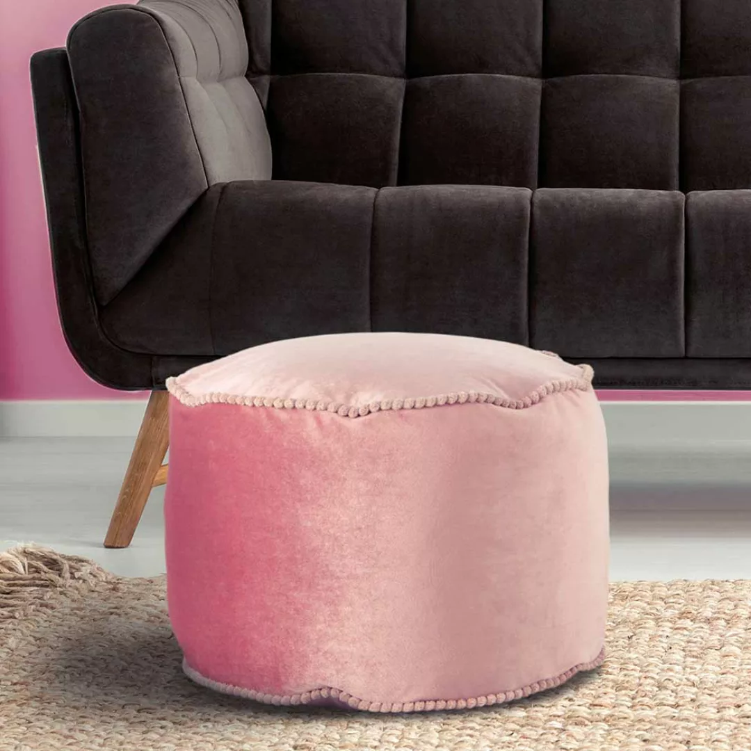 Rosa Pouf mit Samtbezug rund günstig online kaufen