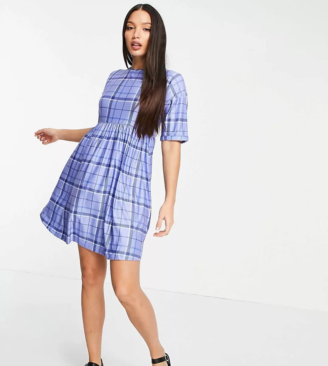 Urban Threads Tall – Mini-Hängerkleid in Blau kariert günstig online kaufen