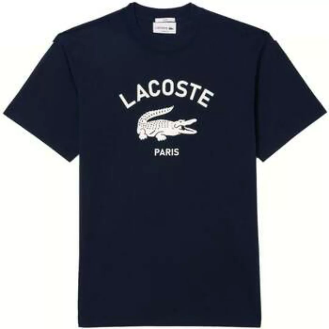 Lacoste  T-Shirts & Poloshirts Signature Print Cotton T-Shirt Midnight Blue günstig online kaufen