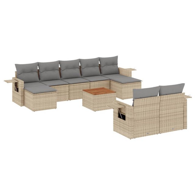 vidaXL Sofaelement 10-tlg. Garten-Sofagarnitur mit Kissen Beige Poly Rattan günstig online kaufen