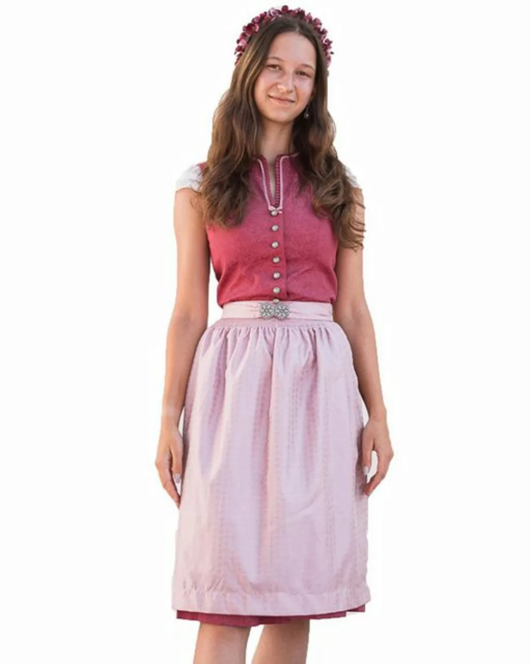 Turi Landhaus Dirndl 'Charlotte' Traditionell, Rosa Rot - 65cm günstig online kaufen