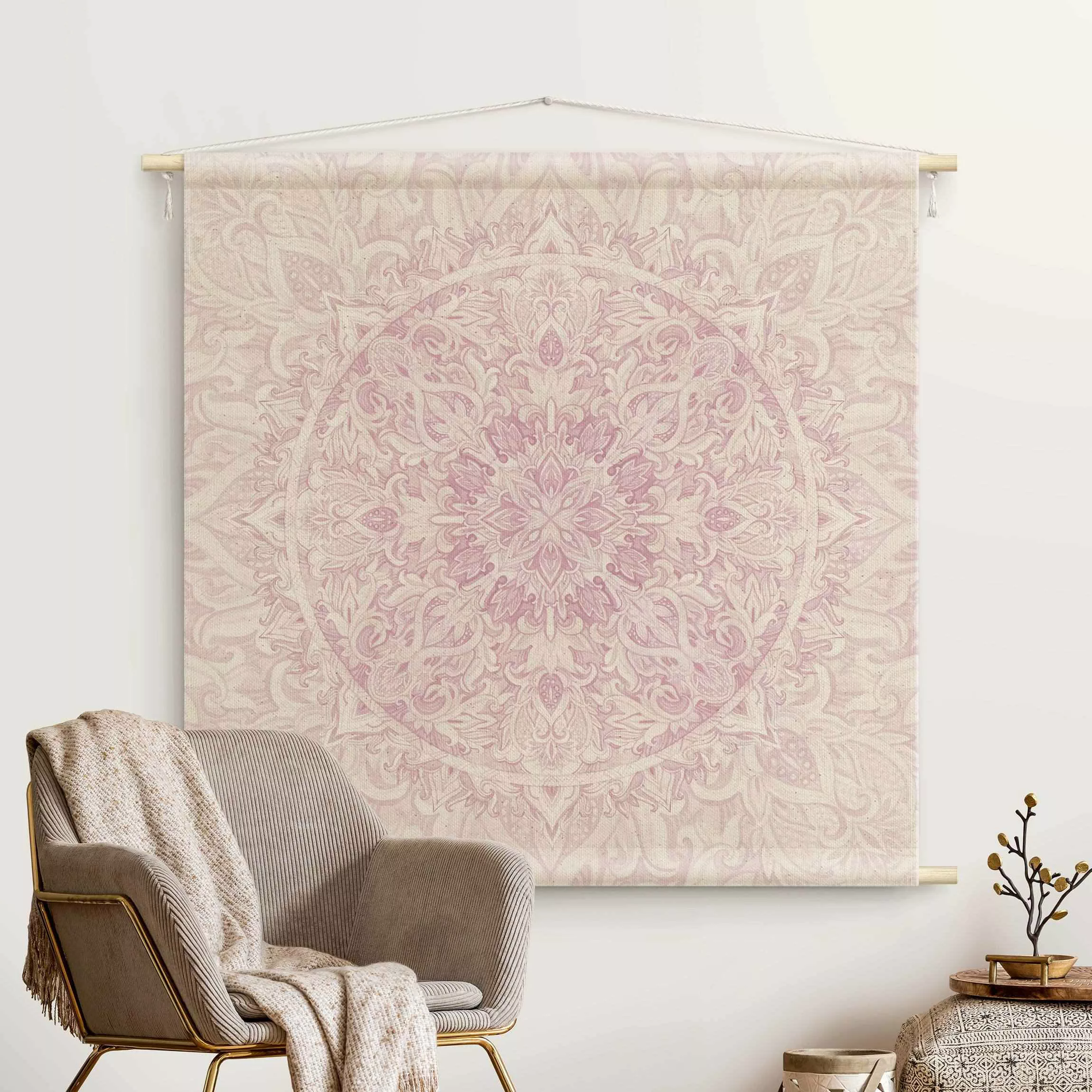 Wandteppich Mandala Aquarell Ornament rosa günstig online kaufen