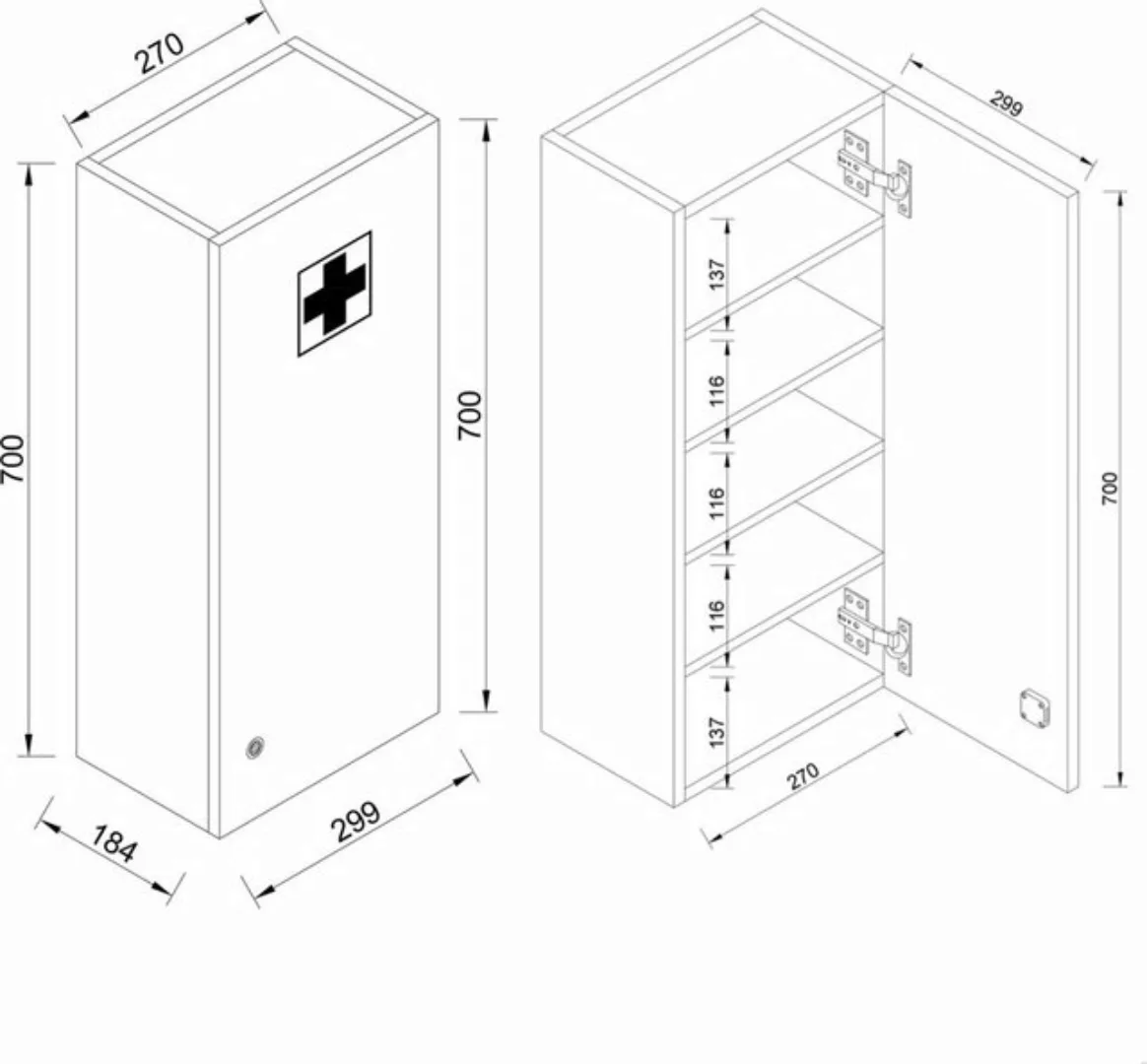 VCM Medizinschrank Medizinschrank Arzneischrank Medasa L abschließbar (1-St günstig online kaufen