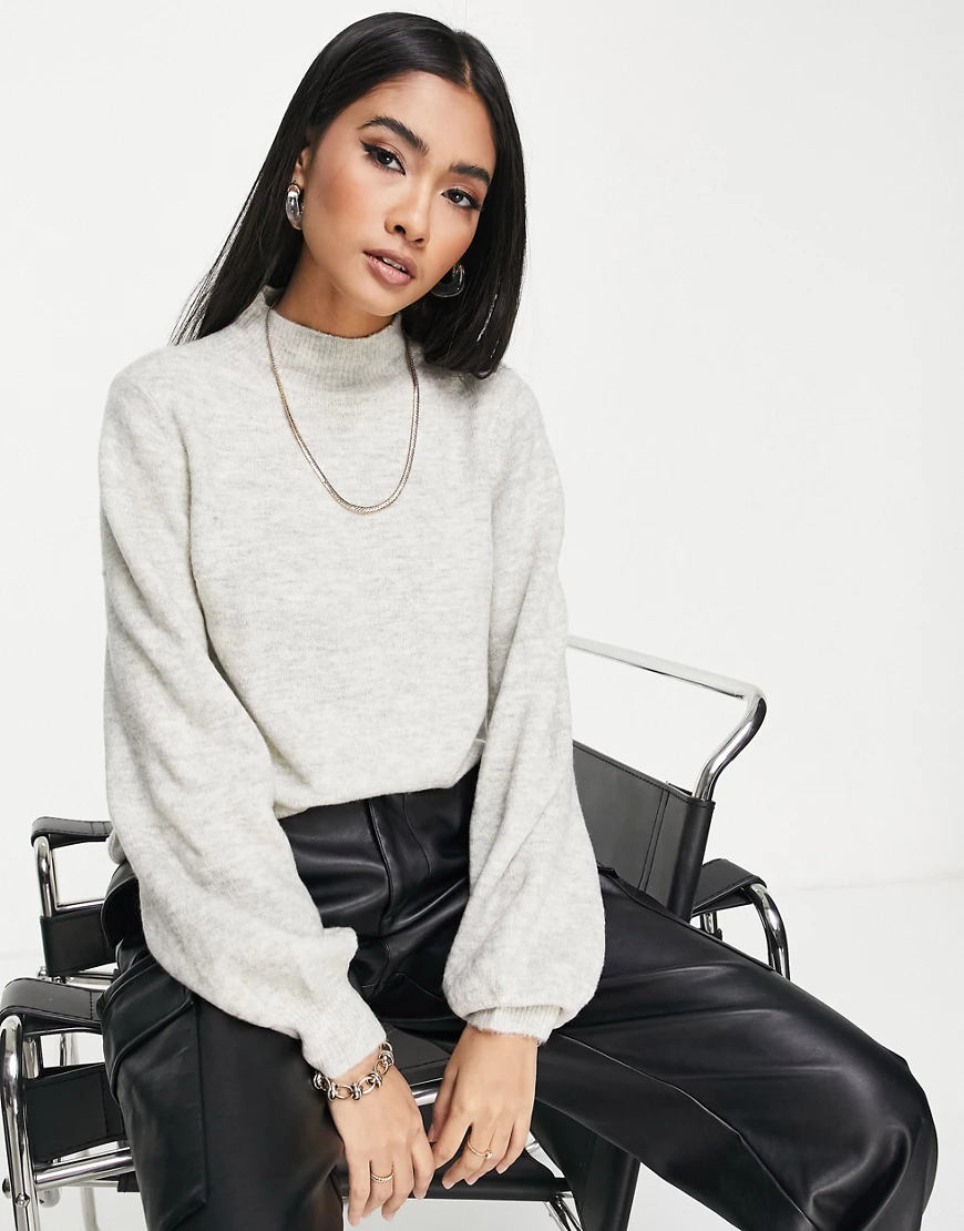 Vero Moda – Pullover in Hellgrau mit Puffärmeln günstig online kaufen