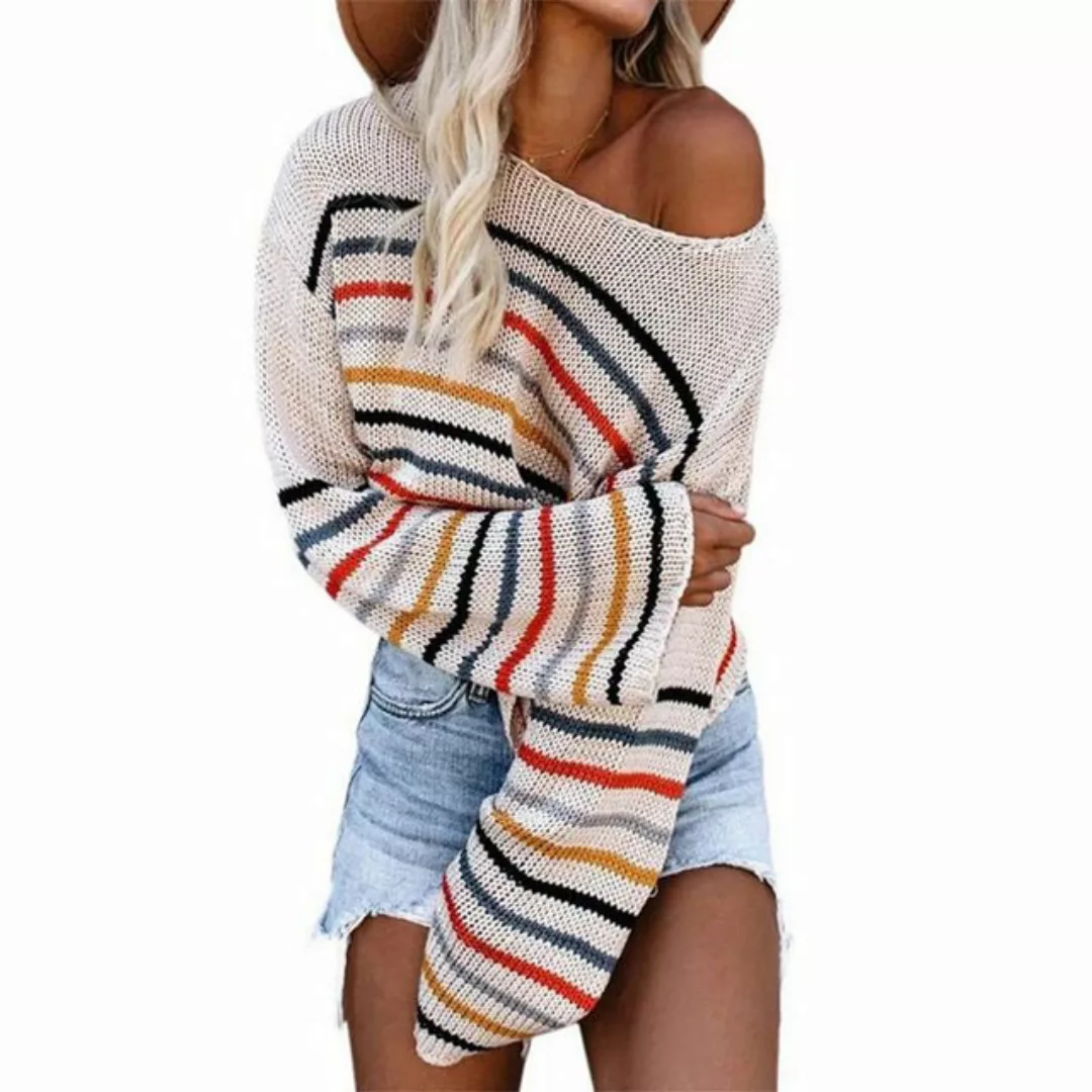 RUZU UG Blusentop Hemdbluse Pullover Damen Modischer Line-Kragen Off-Should günstig online kaufen