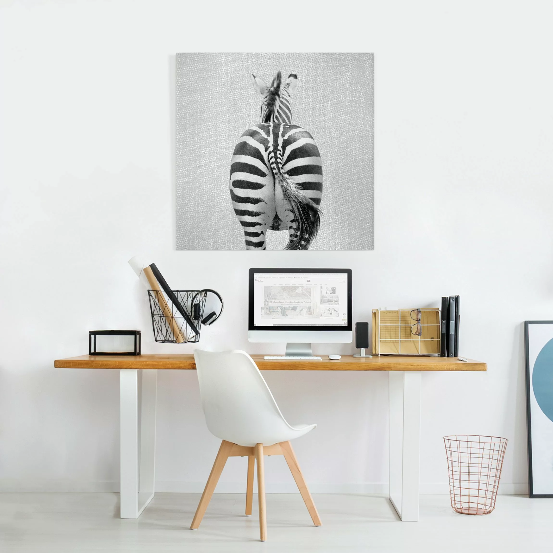 Leinwandbild Zebra von hinten Schwarz Weiß günstig online kaufen