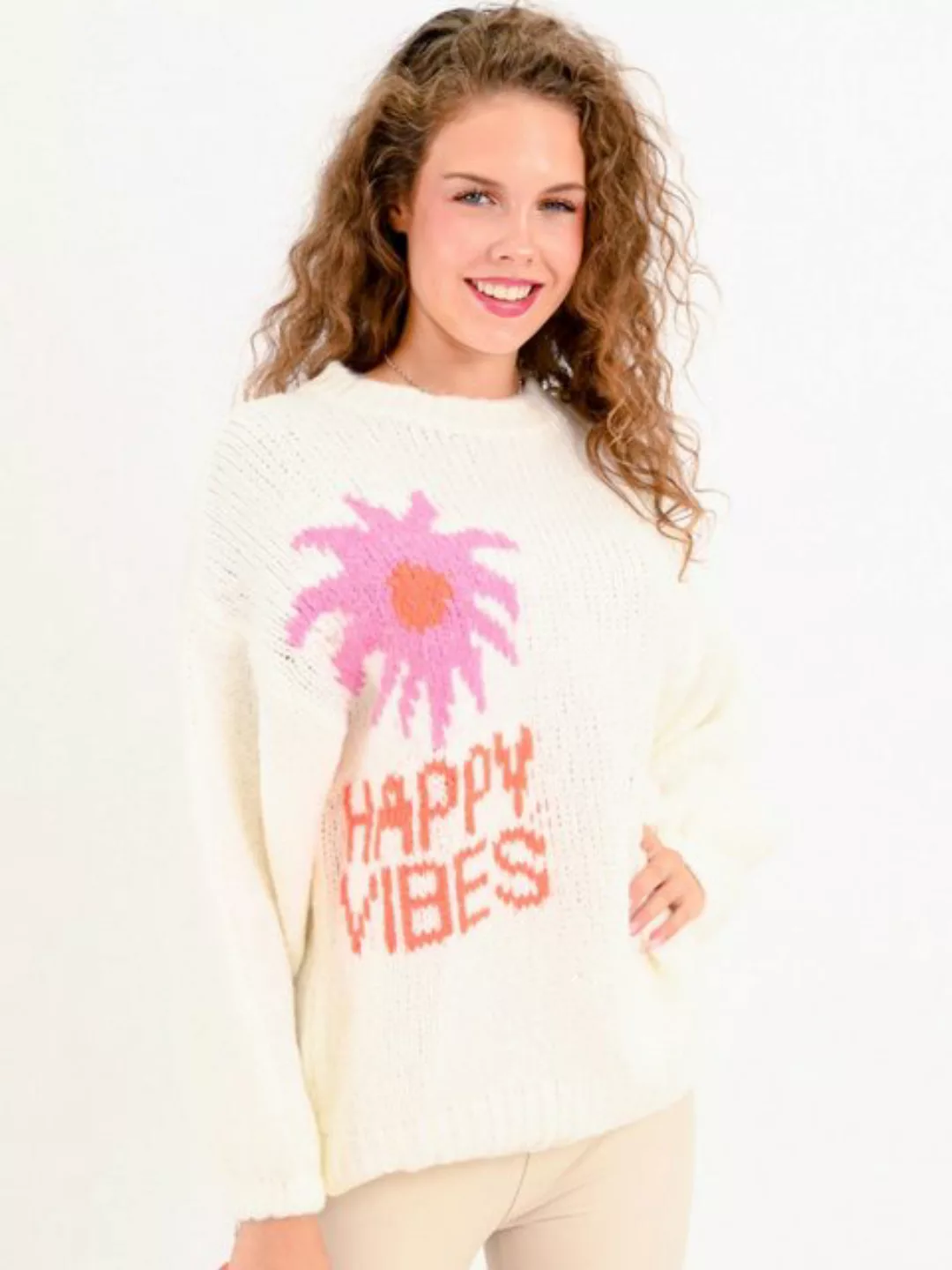 MODAFEIN Strickpullover Happy Vibes Offwhite günstig online kaufen