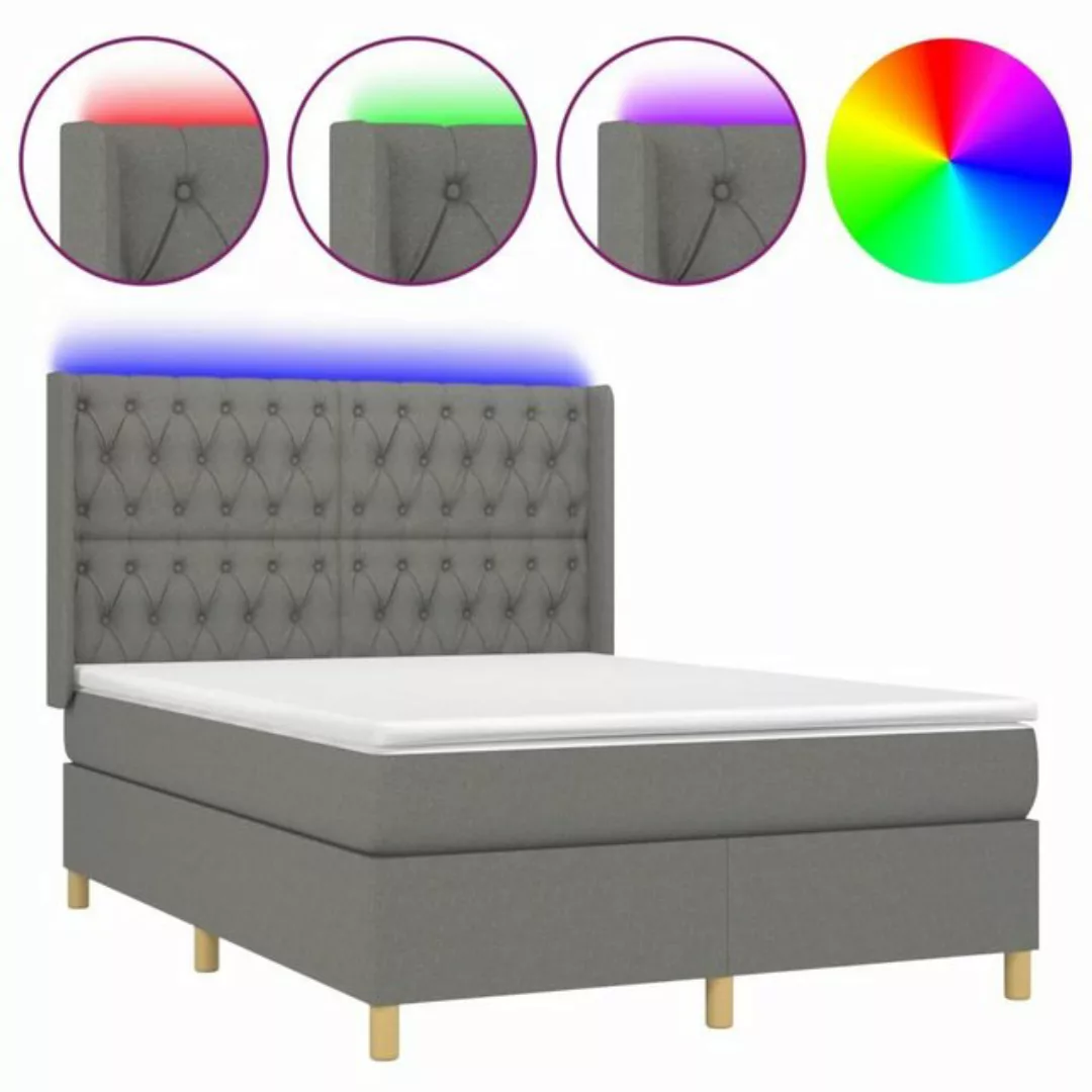 vidaXL Boxspringbett Boxspringbett mit Matratze LED Dunkelgrau 140x200 cm S günstig online kaufen