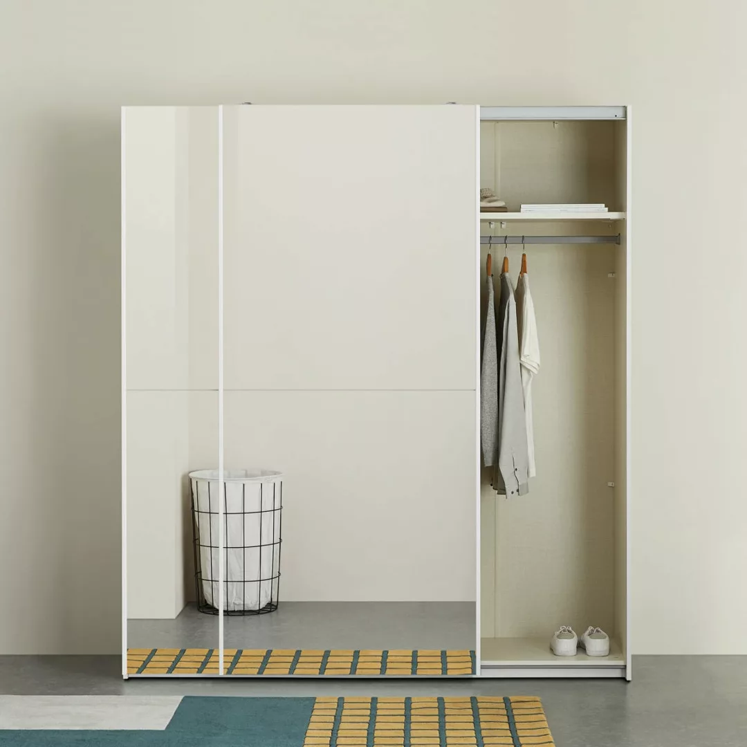 Elso Kleiderschrank mit Schiebetueren (180 cm), Weiss mit Spiegeltueren - M günstig online kaufen