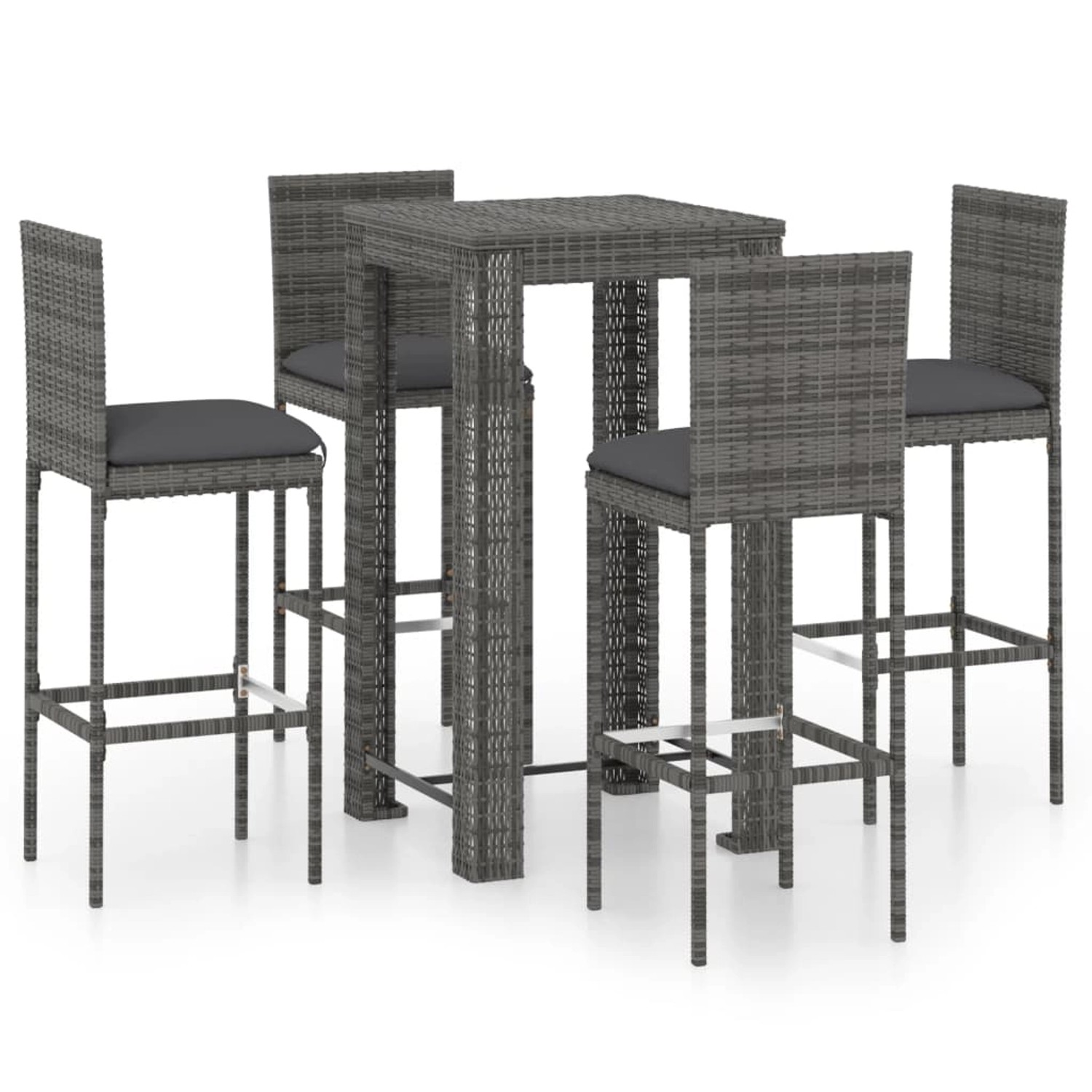 5-tlg. Gartenbar-set Mit Kissen Poly Rattan Grau günstig online kaufen