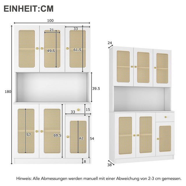 HAUSS SPLOE Hochschrank Rattan-Schrank mit 6 Rattantüren, Schublade, offene günstig online kaufen