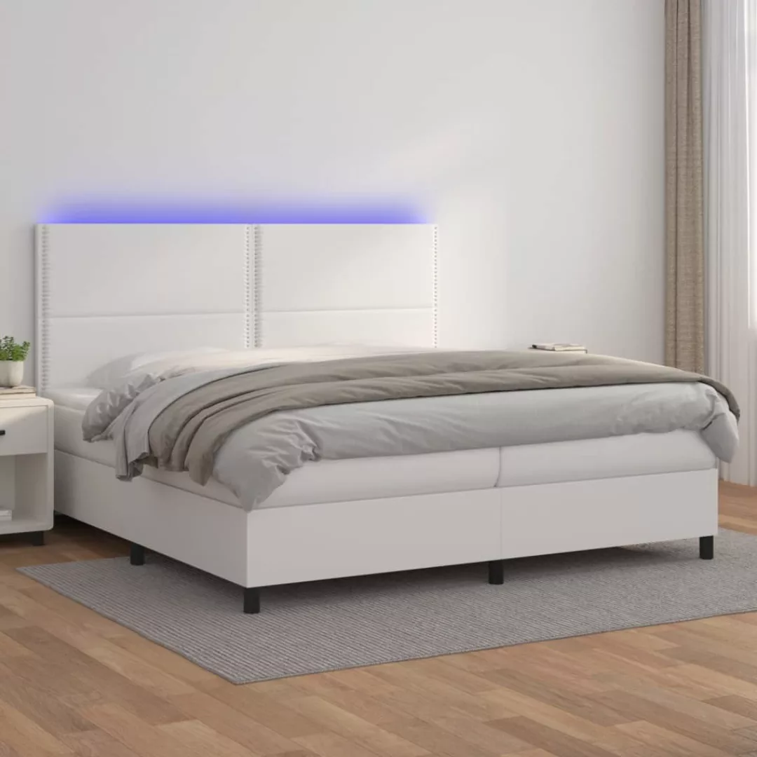 vidaXL Bettgestell Boxspringbett mit Matratze LED Weiß 200x200 cm Kunstlede günstig online kaufen