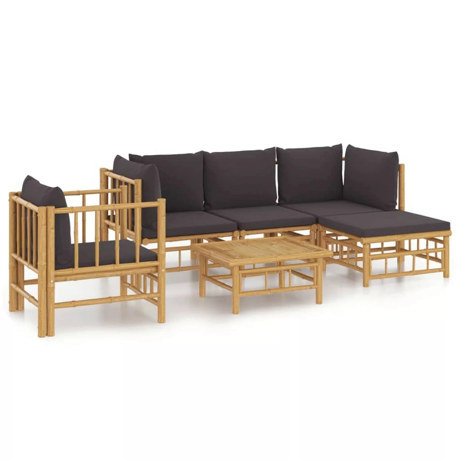 Vidaxl 6-tlg. Garten-lounge-set Mit Dunkelgrauen Kissen Bambus günstig online kaufen