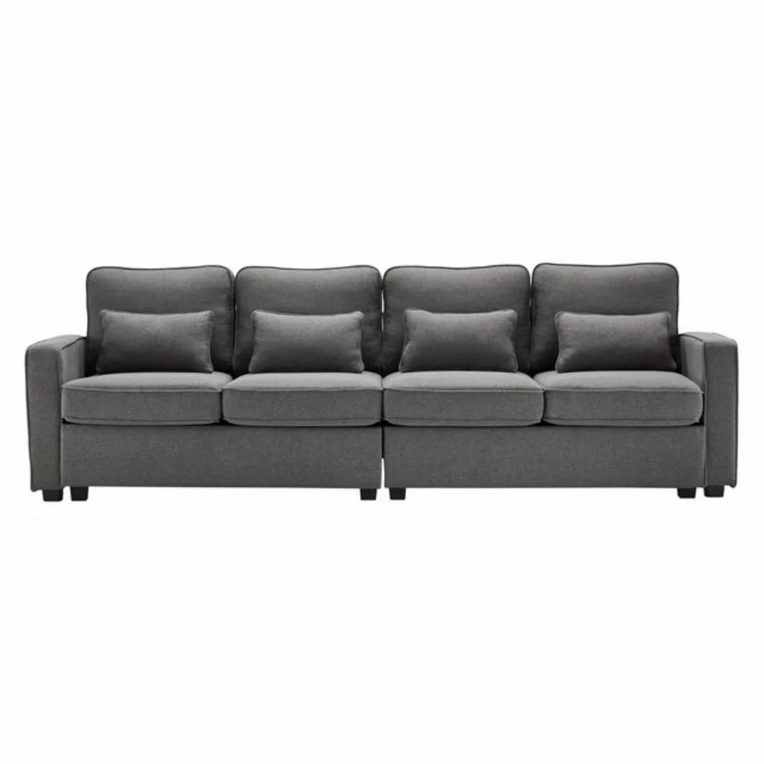 Merax 4-Sitzer mit Seitentaschen und Zierkissen, XXL-Sofa mit Leinenbezug, günstig online kaufen