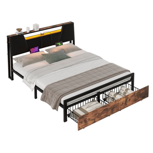 KoDise Stauraumbett Metallbett Bettrahmen Doppelbett mit LED,USB-Buchse (24 günstig online kaufen