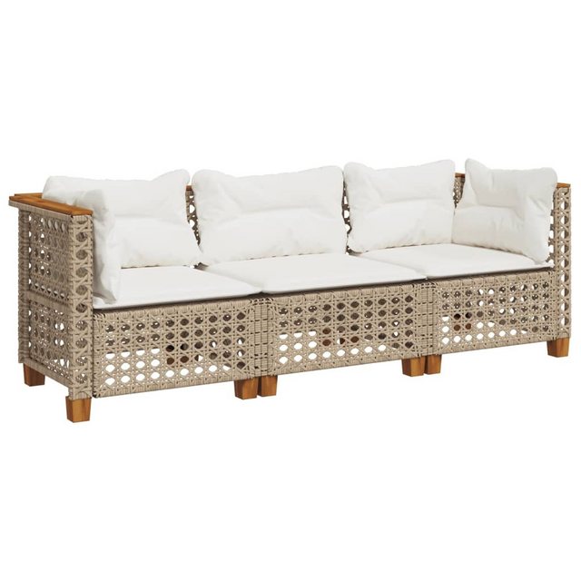 vidaXL Loungesofa Gartensofa mit Kissen 3-Sitzer Beige Poly Rattan, 3 Teile günstig online kaufen