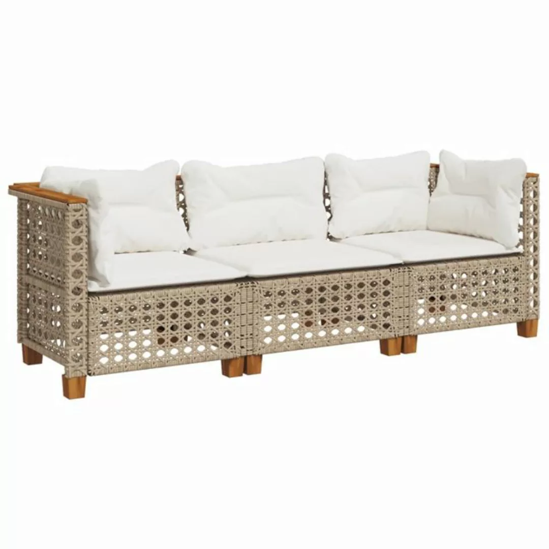 vidaXL Loungesofa Gartensofa mit Kissen 3-Sitzer Beige Poly Rattan, 3 Teile günstig online kaufen