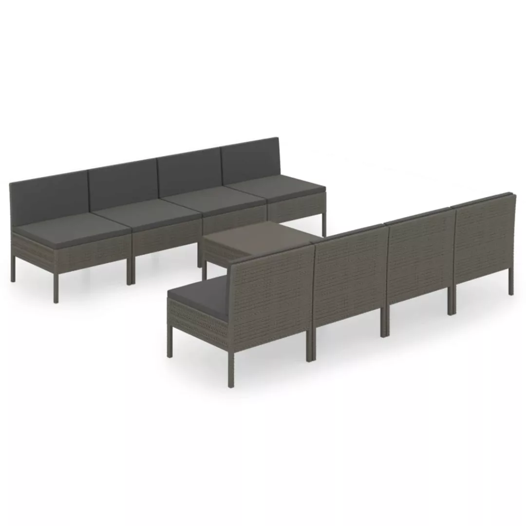 9-tlg. Garten-lounge-set Mit Auflagen Poly Rattan Grau günstig online kaufen