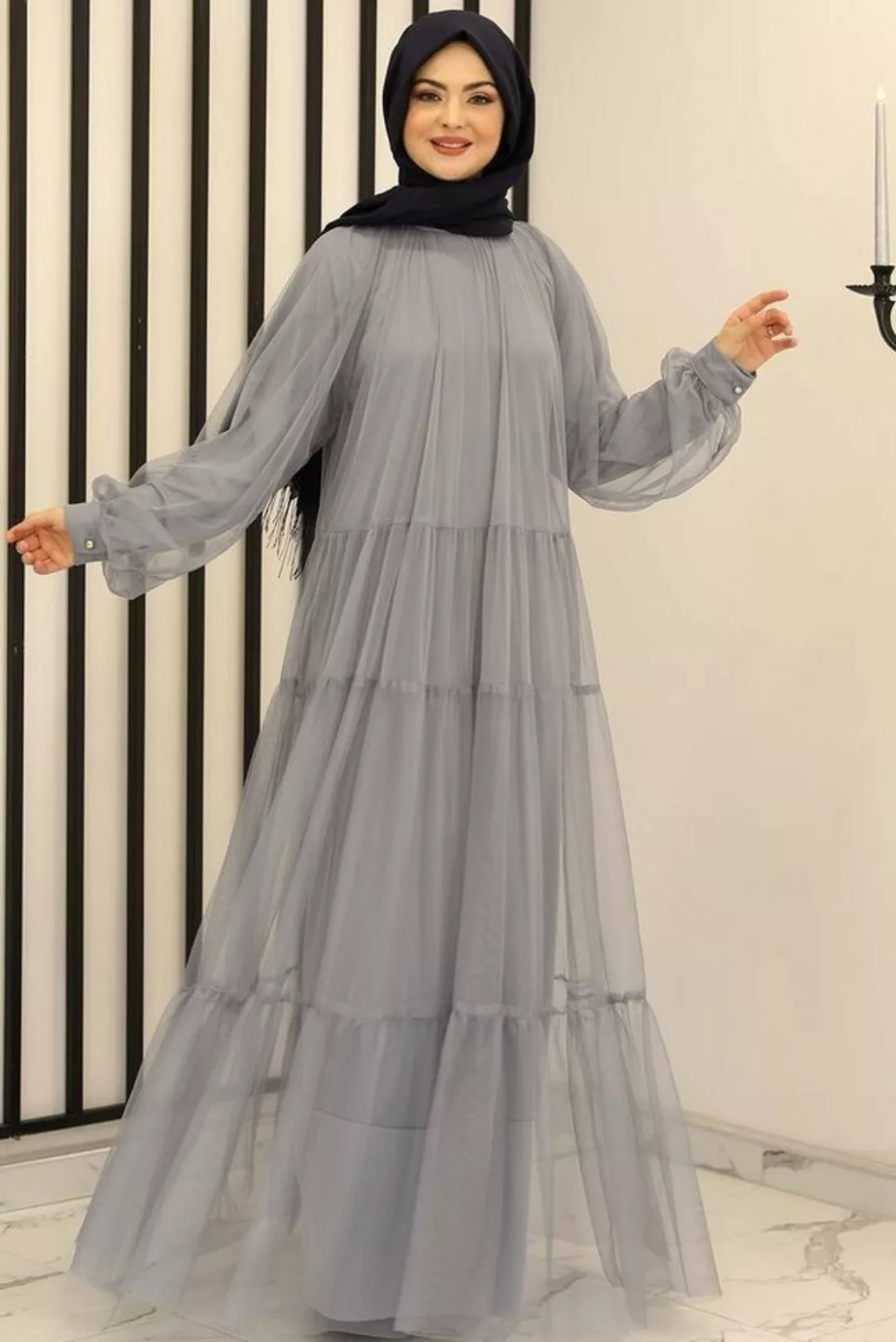 Modavitrini Tüllkleid Abendkleid aus gepunktetem Tüll Hijab Kleid Abiye Aba günstig online kaufen