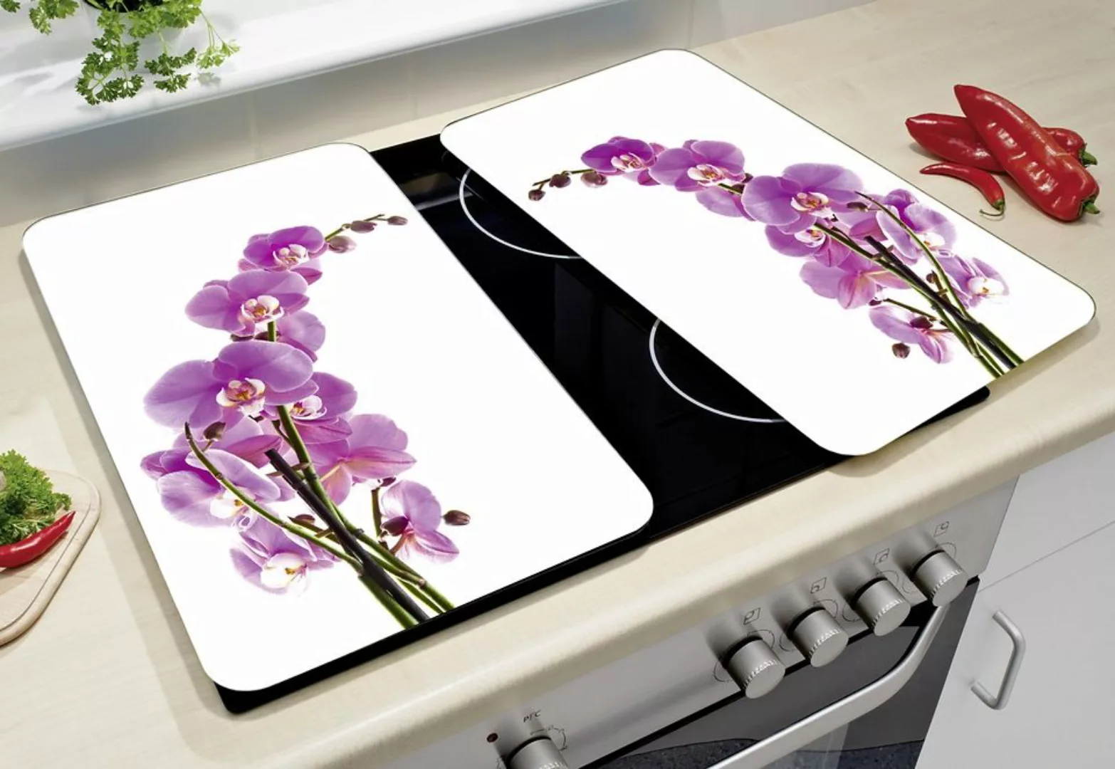 WENKO Herd-Abdeckplatte »Orchideenblüte«, (Set, 2 tlg.), kratzfest günstig online kaufen