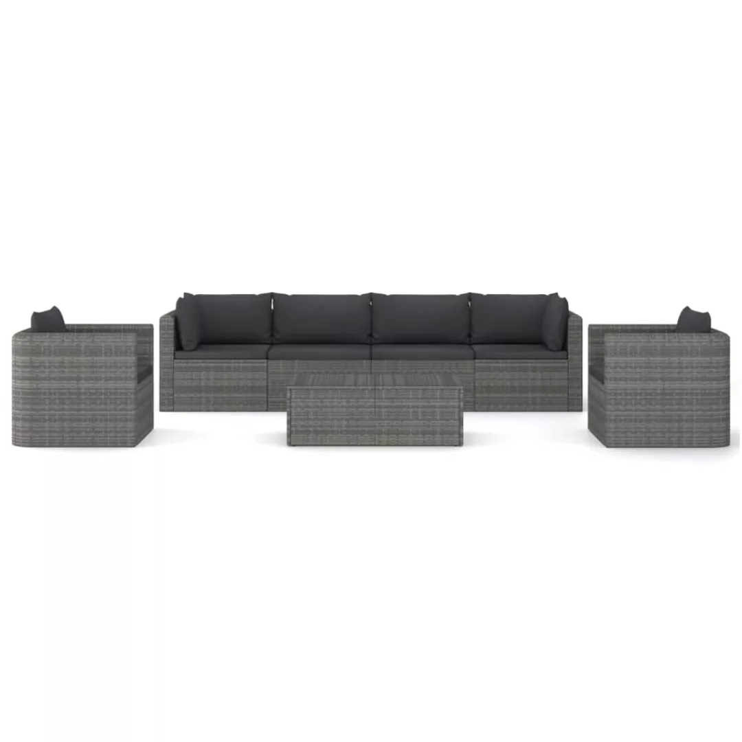 7-tlg. Garten-lounge-set Mit Kissen Poly Rattan Grau günstig online kaufen