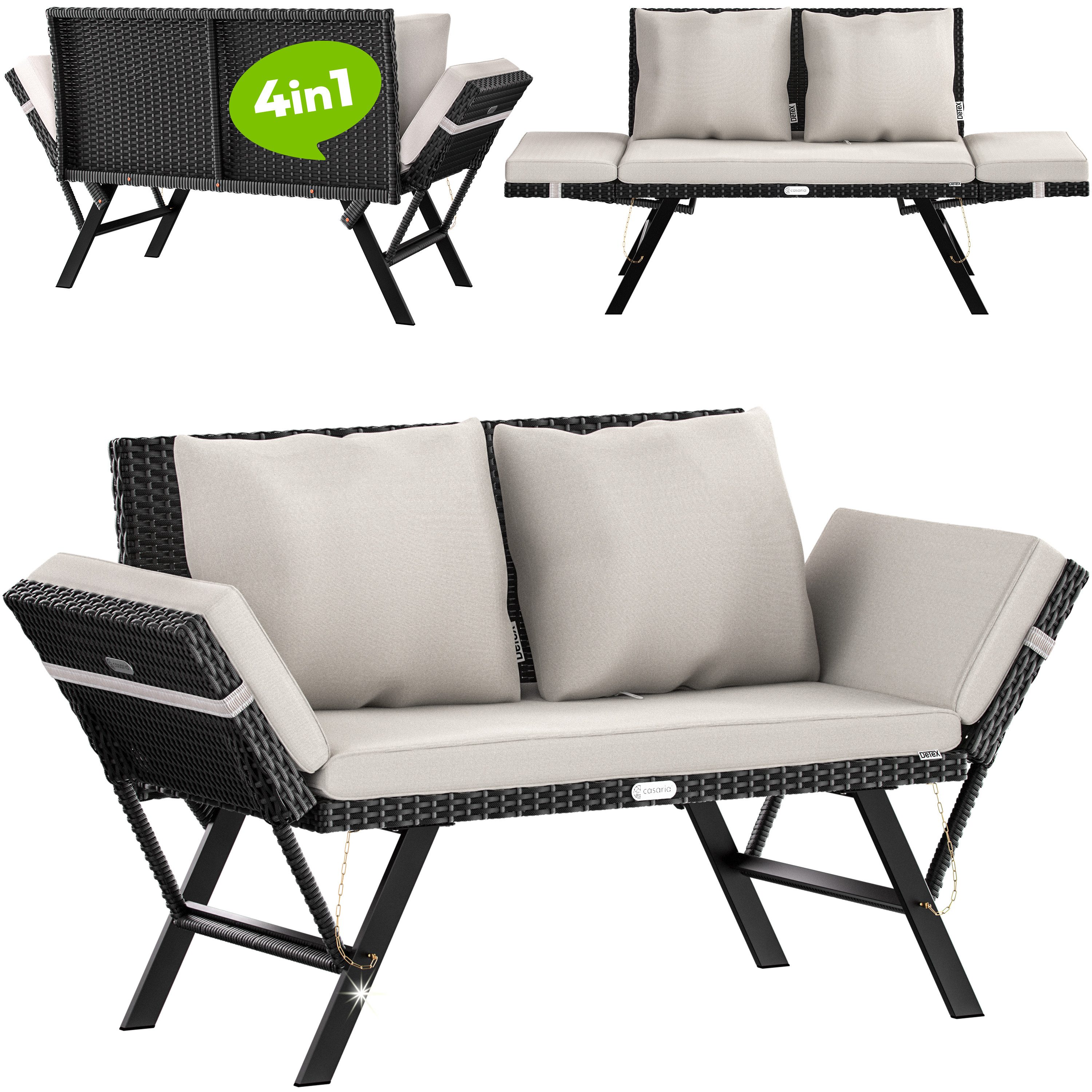 Casaria Gartenbank, Polyrattan mit Liegefunktion Auflage günstig online kaufen