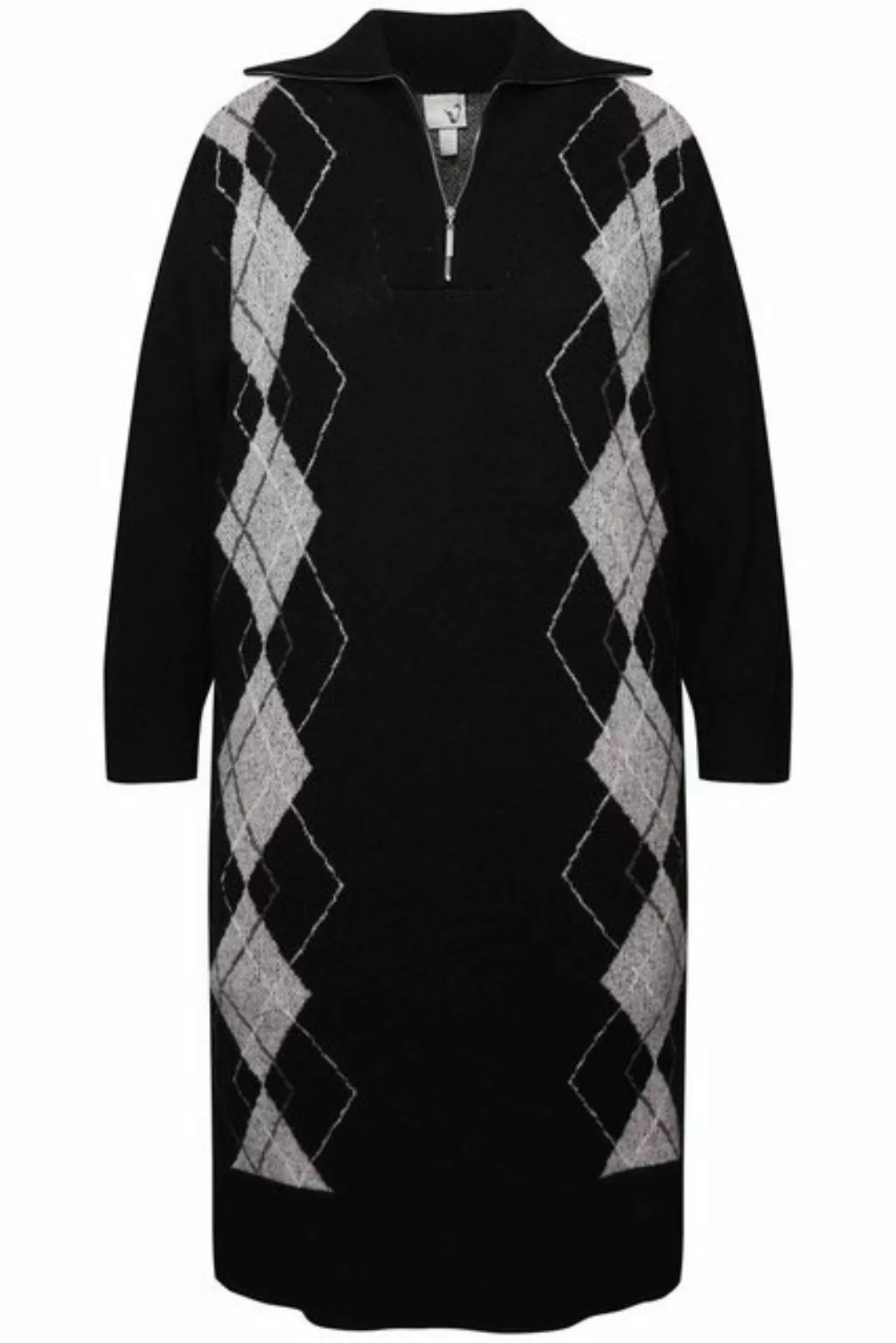 Ulla Popken Strickkleid Strickkleid Argyle-Muster Troyerkragen Langarm günstig online kaufen