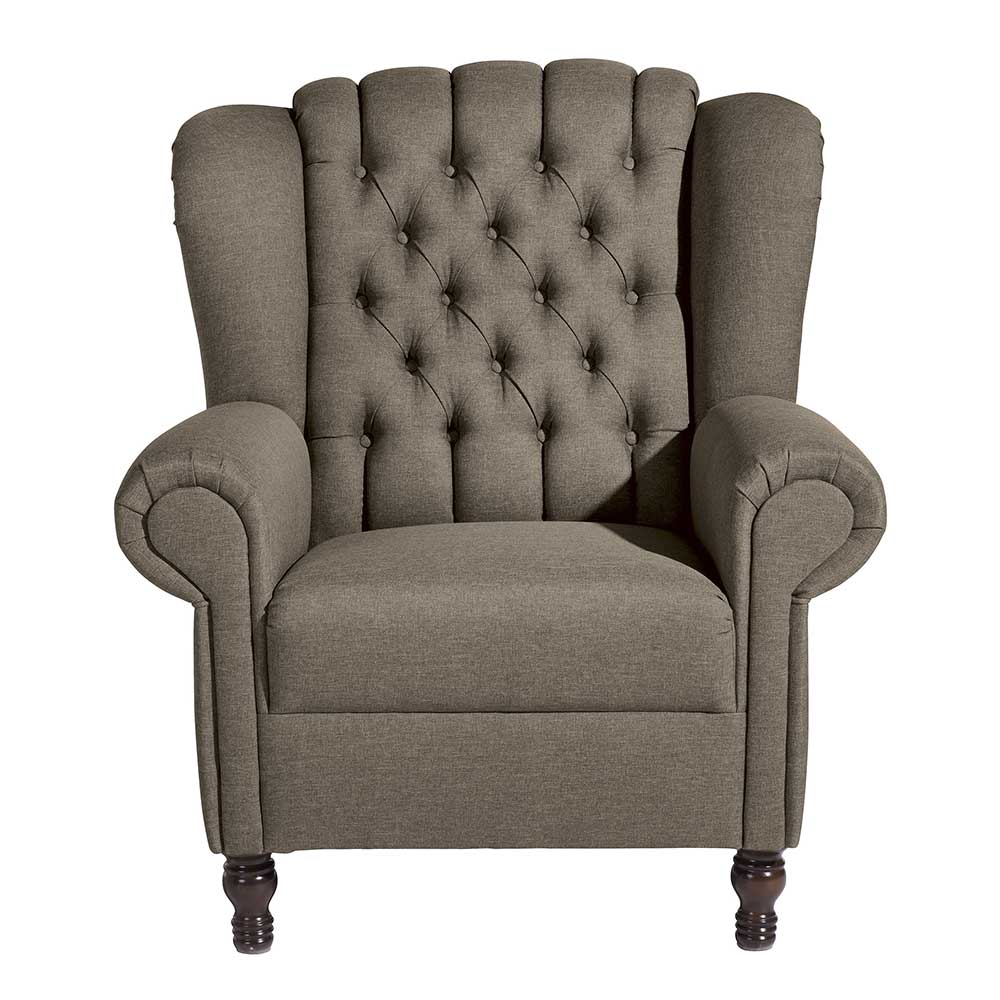 Beigegrauer Sessel im Chesterfield Look Flachgewebe günstig online kaufen
