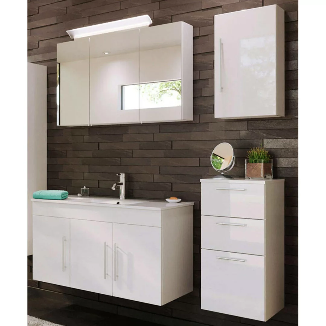 Lomadox Badezimmer Set in weiß Hochglanz mit 100cm Waschtisch TABRIS-02 - B günstig online kaufen
