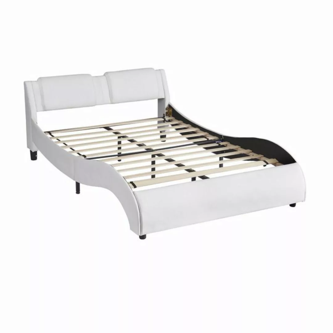 Rutaqian Polsterbett Doppelbett 140×200cm Kunstlederbett mit LED Lichtbettg günstig online kaufen