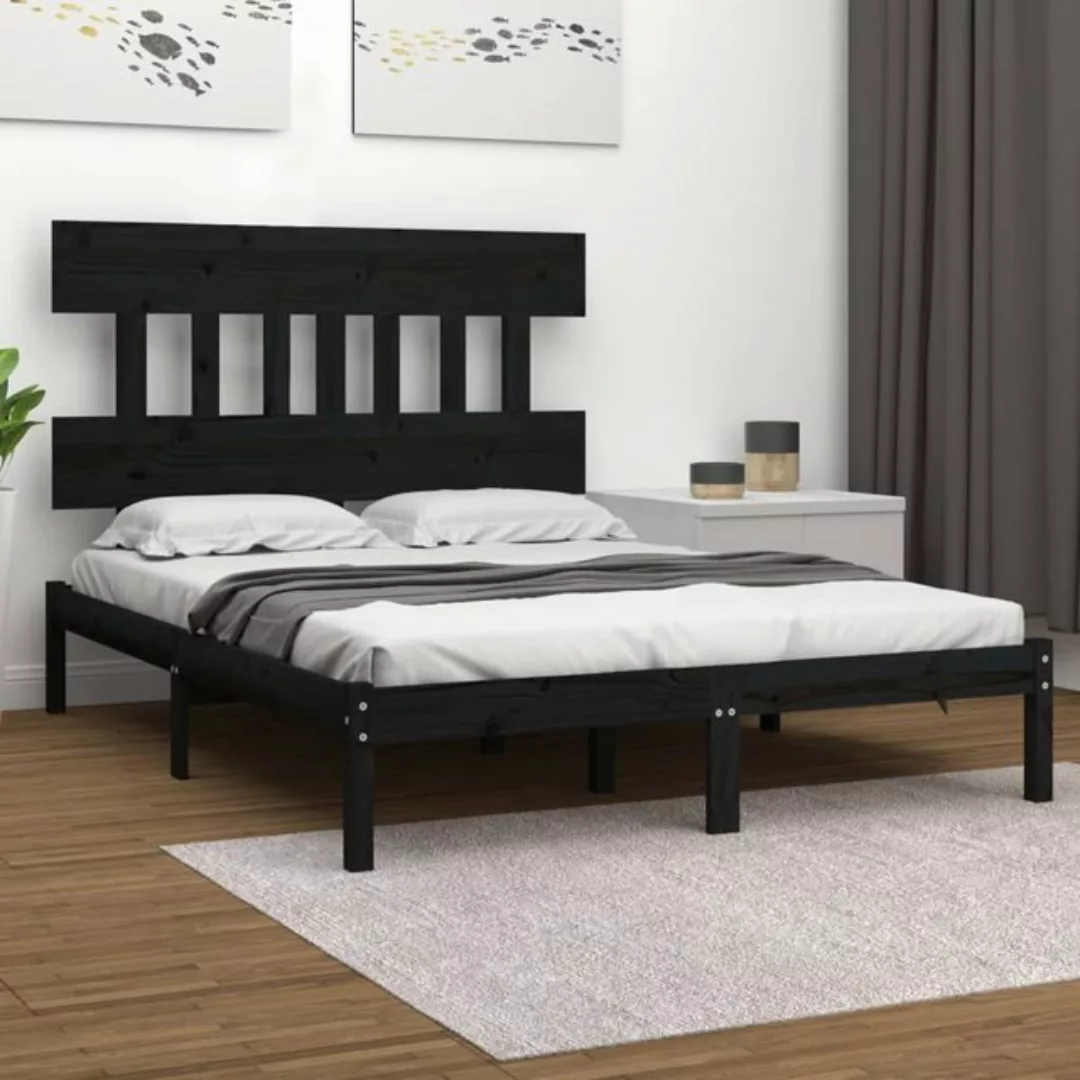 vidaXL Bettgestell Massivholzbett Schwarz 200x200 cm Bett Bettgestell günstig online kaufen