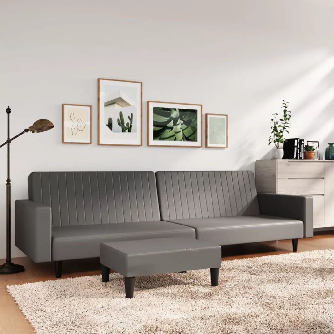 Schlafsofa 2-sitzer Mit Fußhocker Grau Kunstleder günstig online kaufen