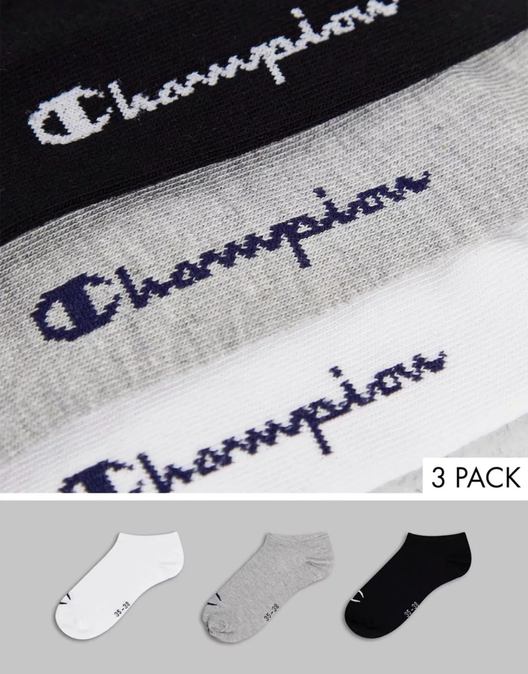 Champion – 3 Paar Sportsocken in Grau, Weiß und Schwarz-Mehrfarbig günstig online kaufen