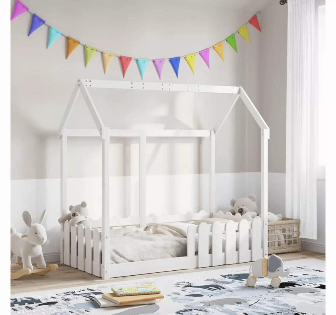 vidaXL Bett Kinderbett Hausbett Weiß 70x140 cm Massivholz Kiefer günstig online kaufen