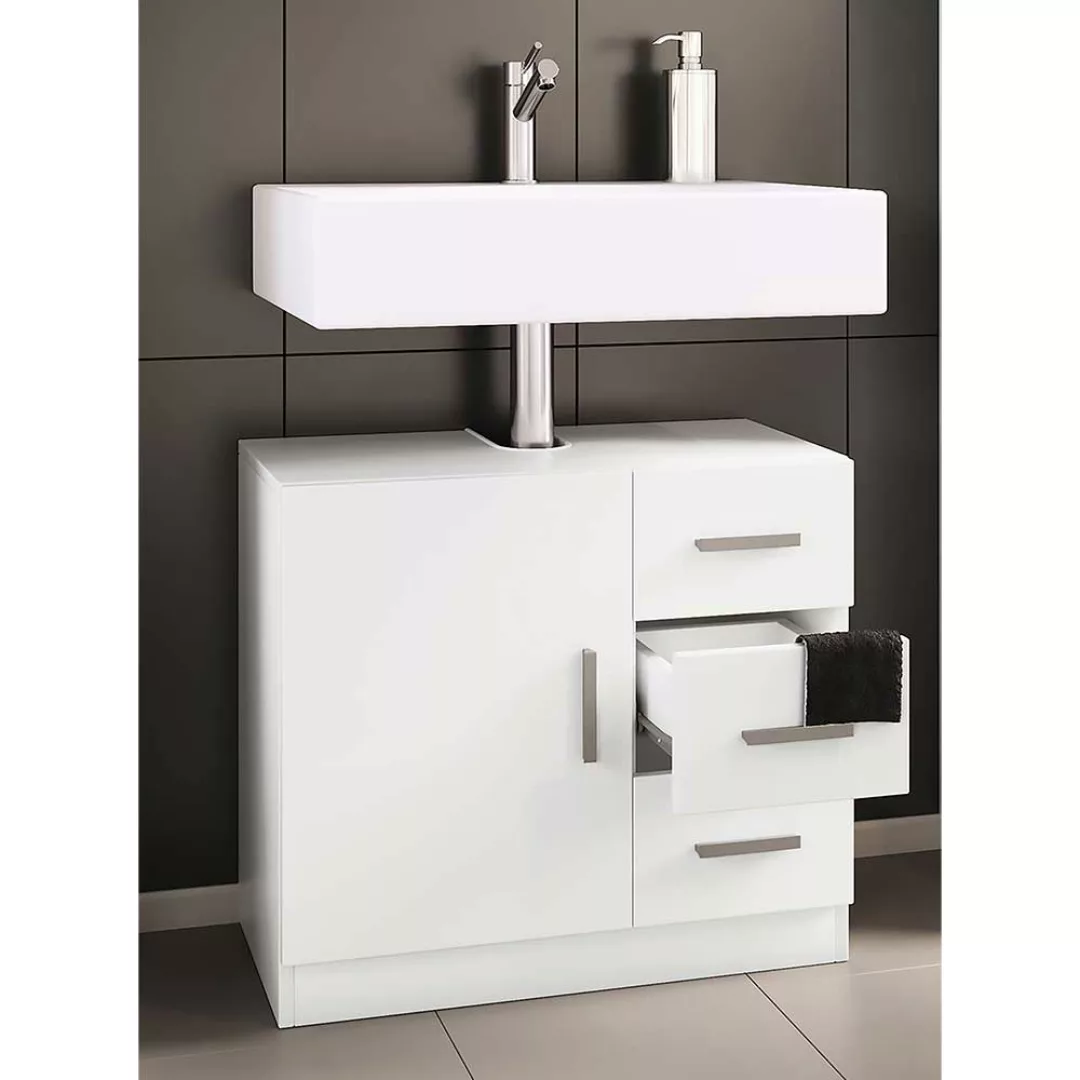 Waschschrank modern weiss mit drei Schubladen 56 cm hoch günstig online kaufen