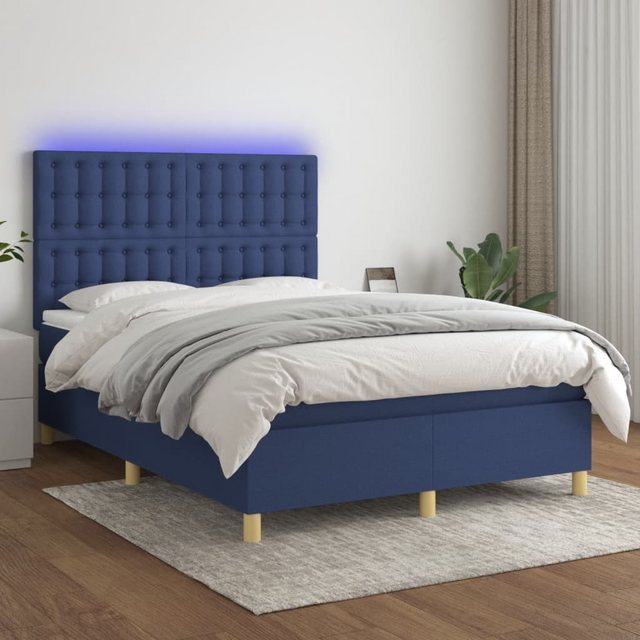 vidaXL Bettgestell Boxspringbett mit Matratze LED Blau 140x200 cm Stoff Bet günstig online kaufen