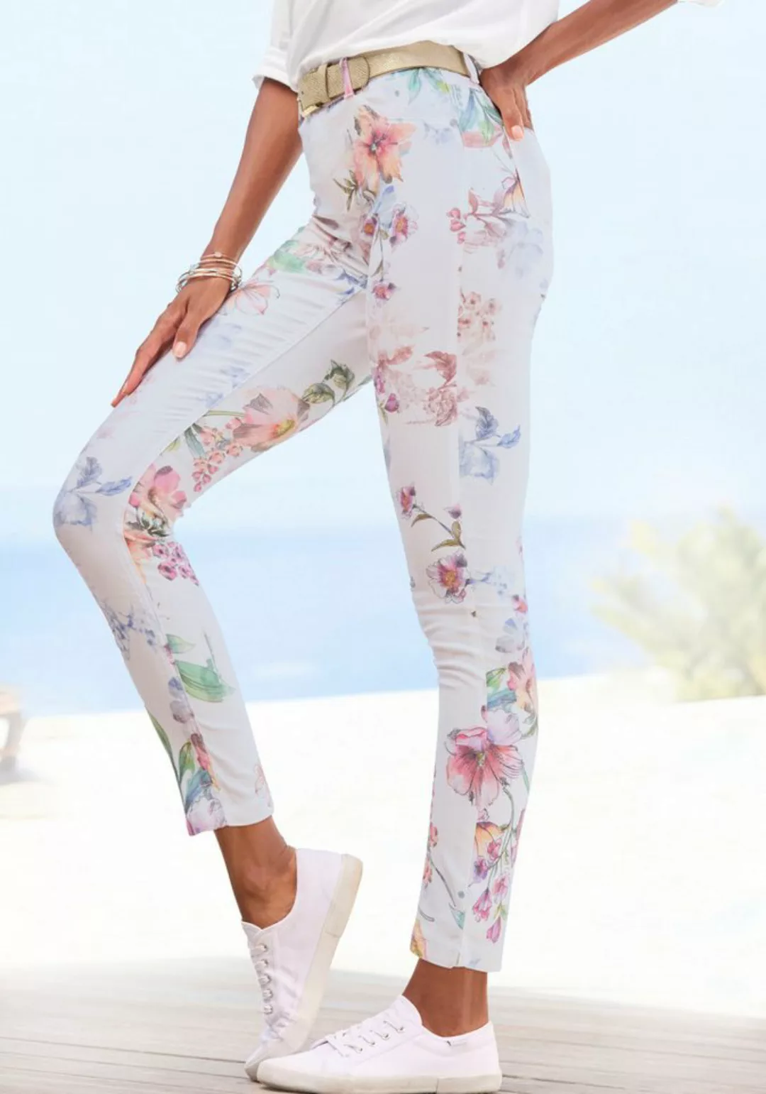 LASCANA 7/8-Jeggings mit Blumenprint, Skinny Jeans aus elastischem Baumwoll günstig online kaufen