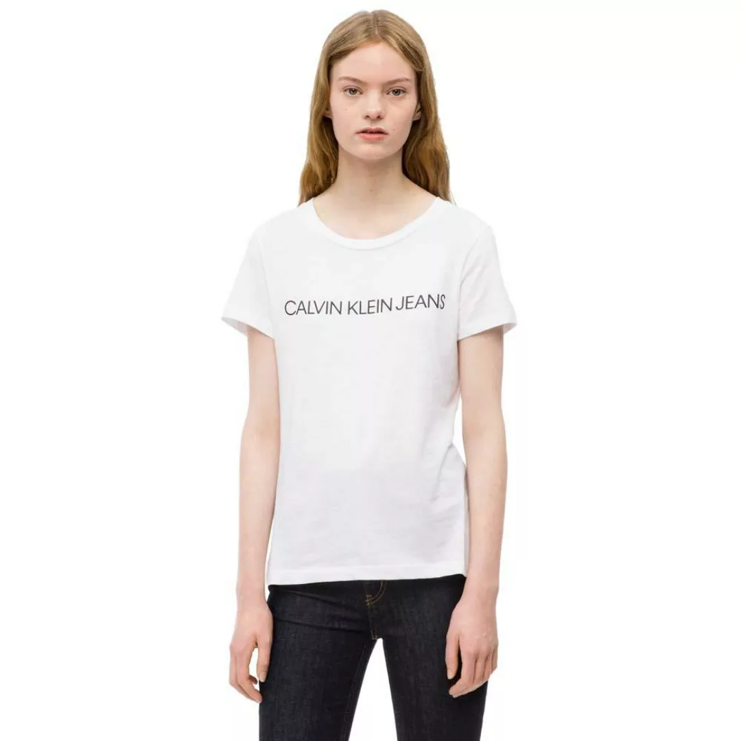 Calvin Klein Jeans – T-Shirt in schlanker Passform mit institutionellem Log günstig online kaufen
