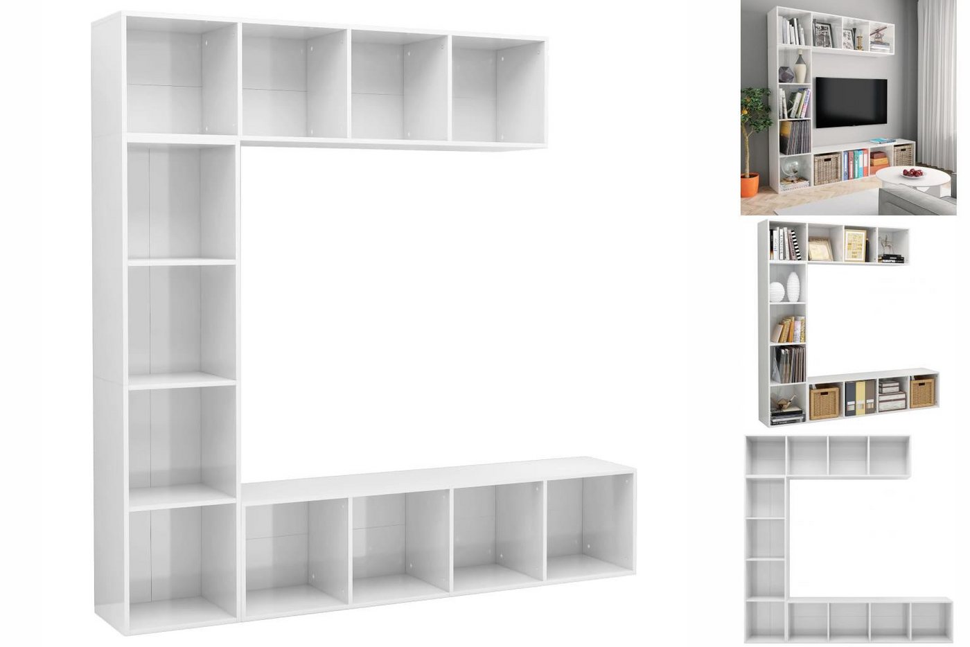 vidaXL TV-Schrank 3-tlg Bücher-TV-Schrank Set Hochglanz-Weiß 180x30x180 cm günstig online kaufen