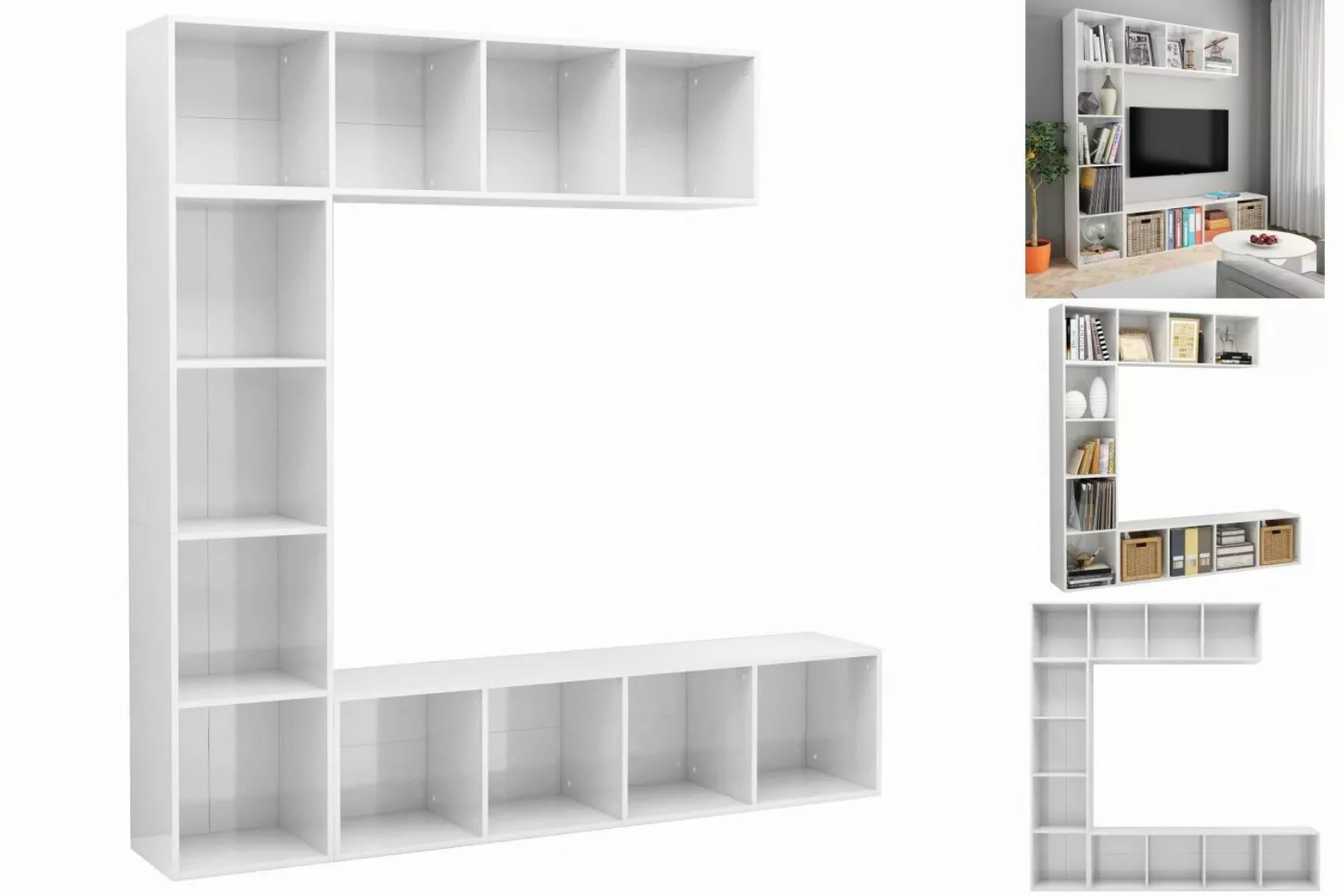 vidaXL TV-Schrank 3-tlg Bücher-TV-Schrank Set Hochglanz-Weiß 180x30x180 cm günstig online kaufen