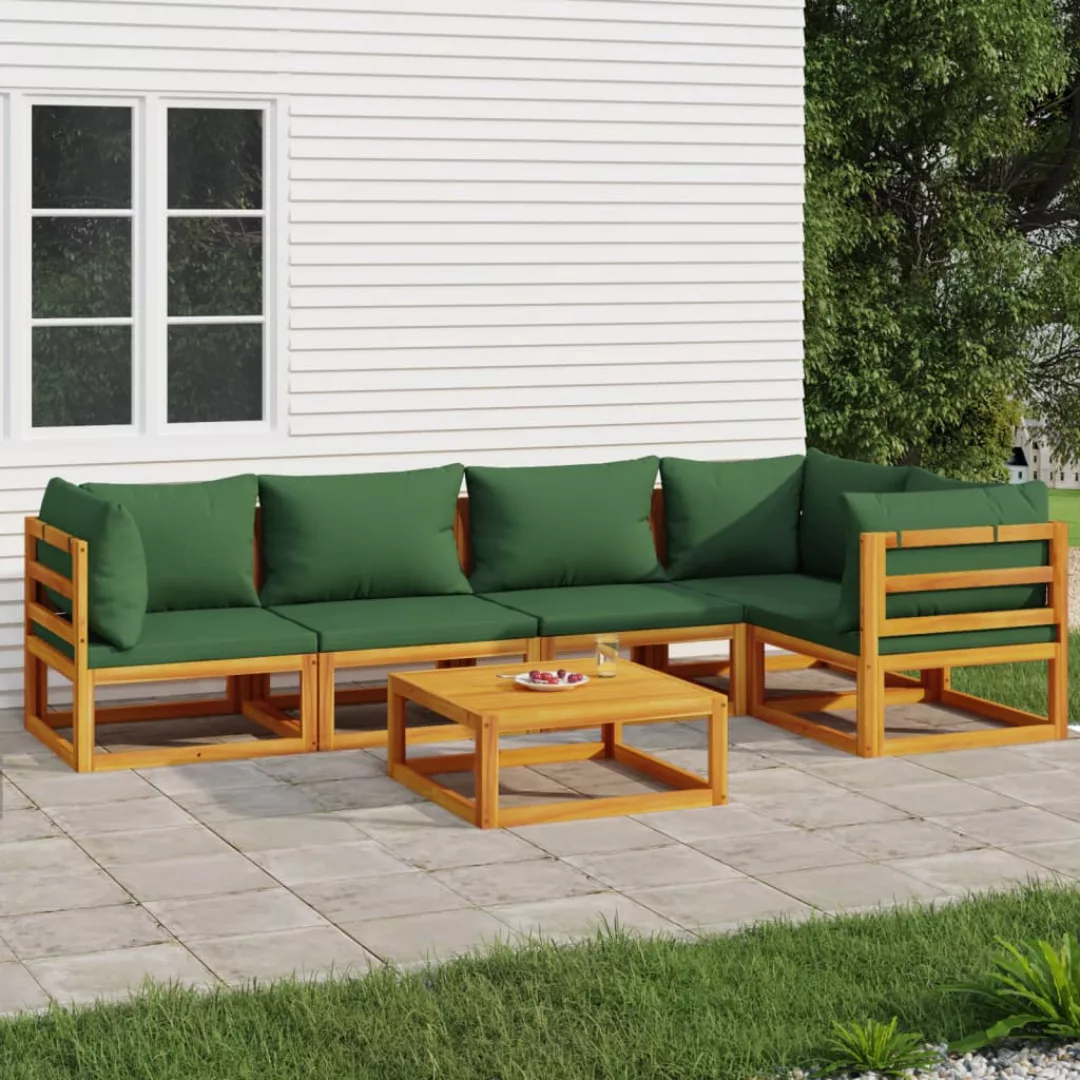 Vidaxl 6-tlg. Garten-lounge-set Mit Grünen Kissen Massivholz günstig online kaufen